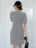 Surplice Front Puff Sleeve Gingham Dress