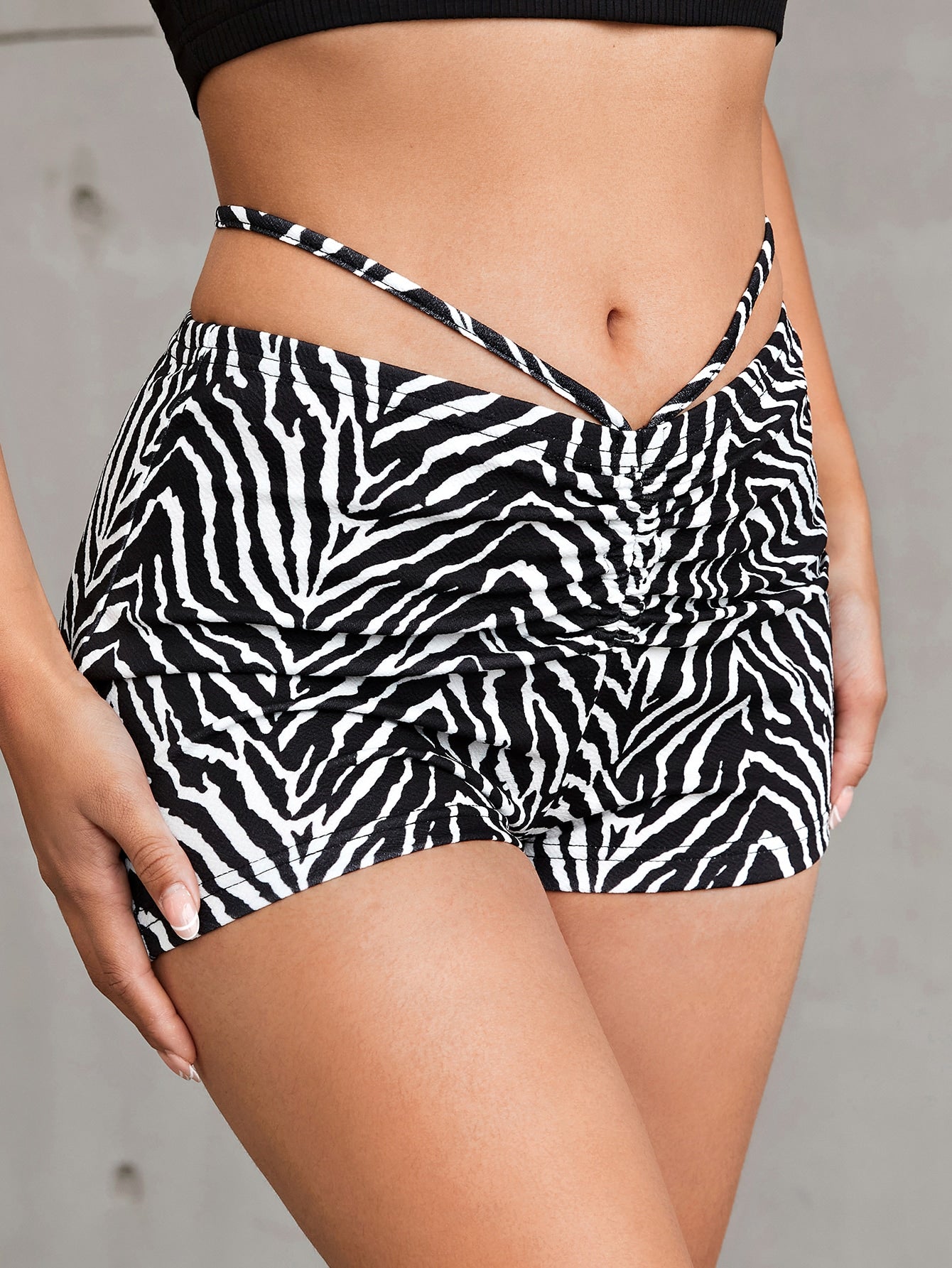 Zebra Striped Knot Back Shorts