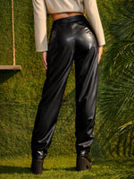 PU Leather Slant Pocket High Waist Pants