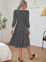 Surplice Neck Ditsy Floral Print Belted Dress