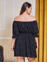 Plus Polka Dot Off Shoulder Flounce Sleeve Dress