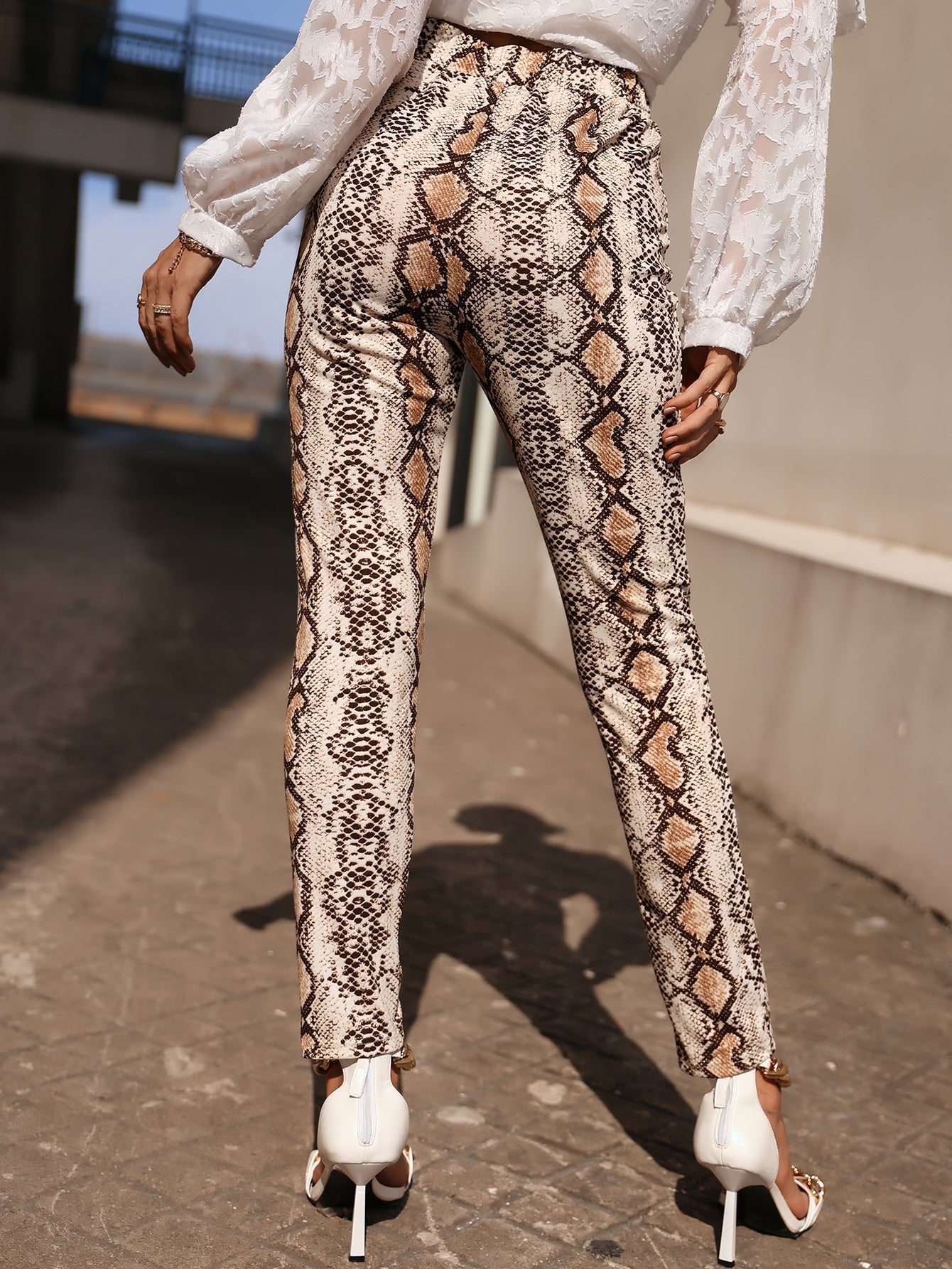 Snakeskin Print High Waist Skinny Pants