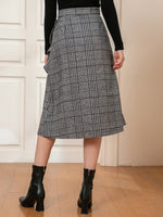 Plaid Ruffle Trim Wrap Knot Side Tweed Skirt