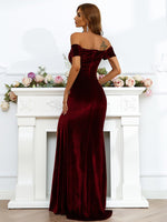 Missord Off Shoulder Crisscross Front Split Thigh Velvet Dress