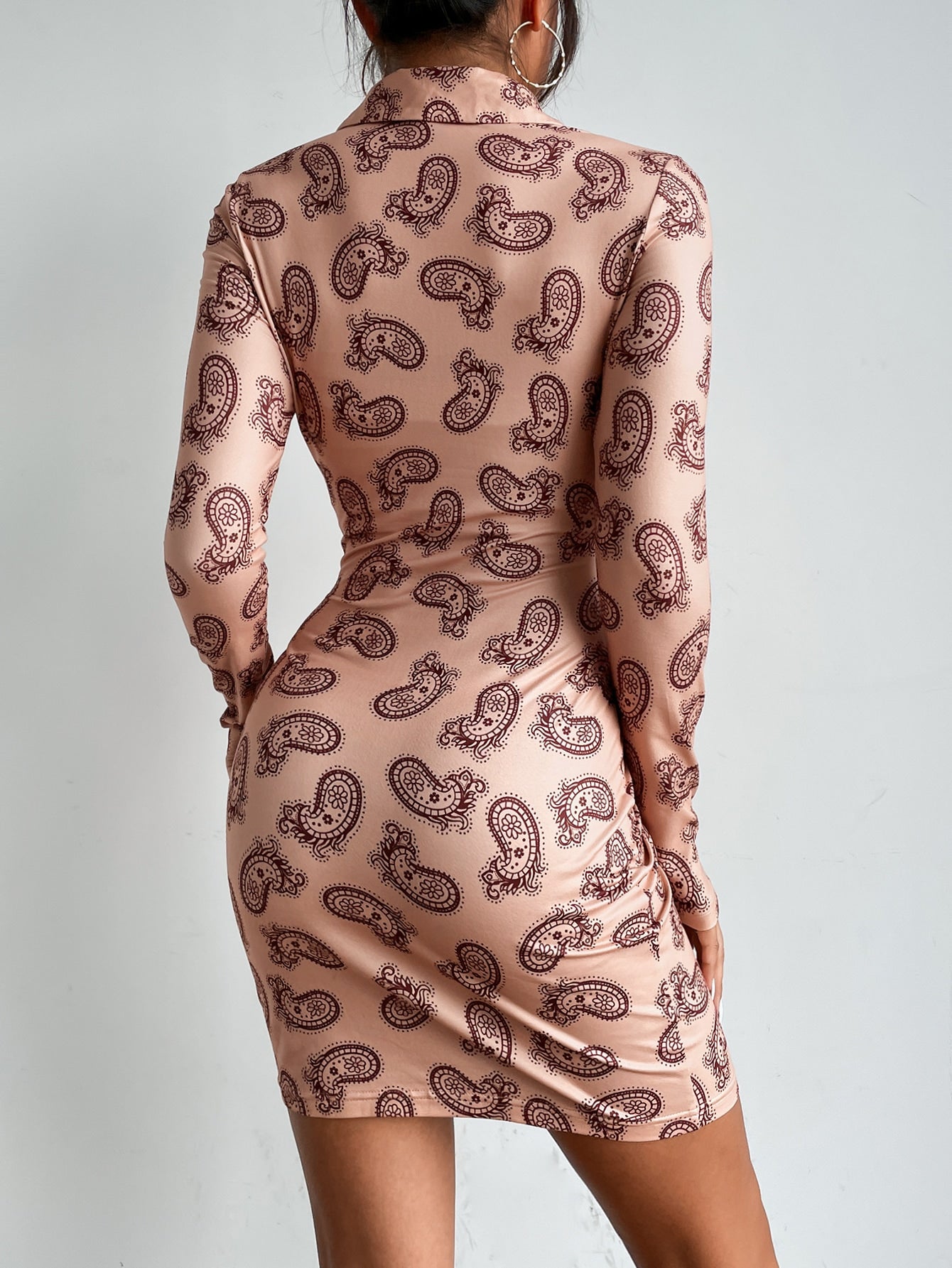 Paisley Print Button Up Bodycon Dress
