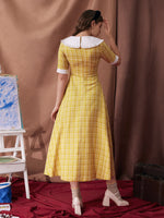 Plaid Knot Front Frill Trim Peter Pan Collar Dress