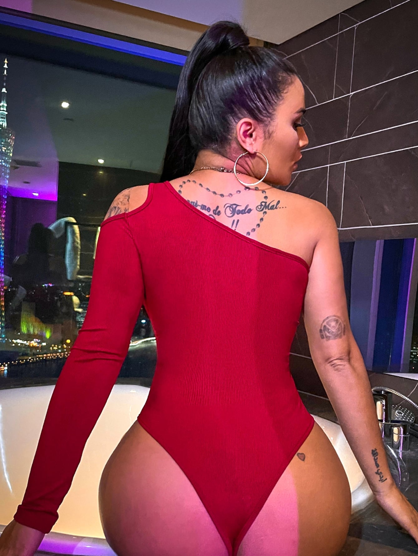 One Shoulder Rib-knit Bodysuit