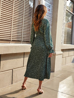 Confetti Heart Print Tie Neck Flounce Sleeve Dress