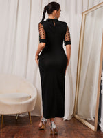 Contrast Dobby Mesh Split Thigh Dress