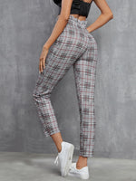 Plaid Paper Bag Waist Belted Pants