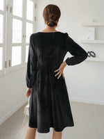 Square Neck Lantern Sleeve Velvet Dress