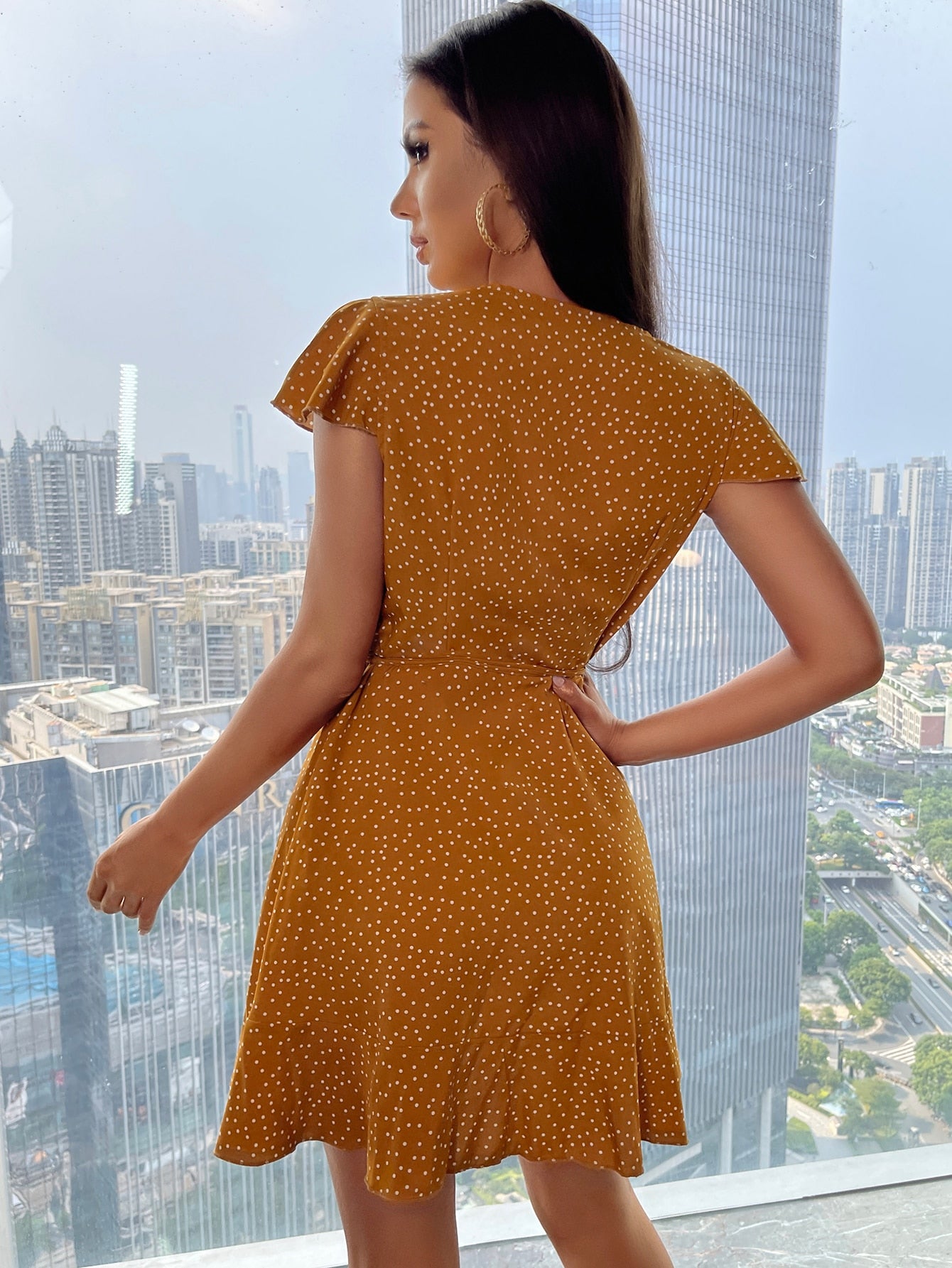 Surplice Front Polka Dot A-Line Dress