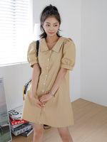 Peter-pan Collar Puff Sleeve Shirt Dress