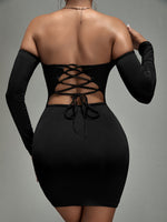 Lace Up Back Off Shoulder Bodycon Dress