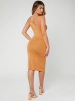 Solid Split Thigh One Shoulder Bodycon Dress