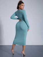 Button Front Rib Knit Bodycon Dress