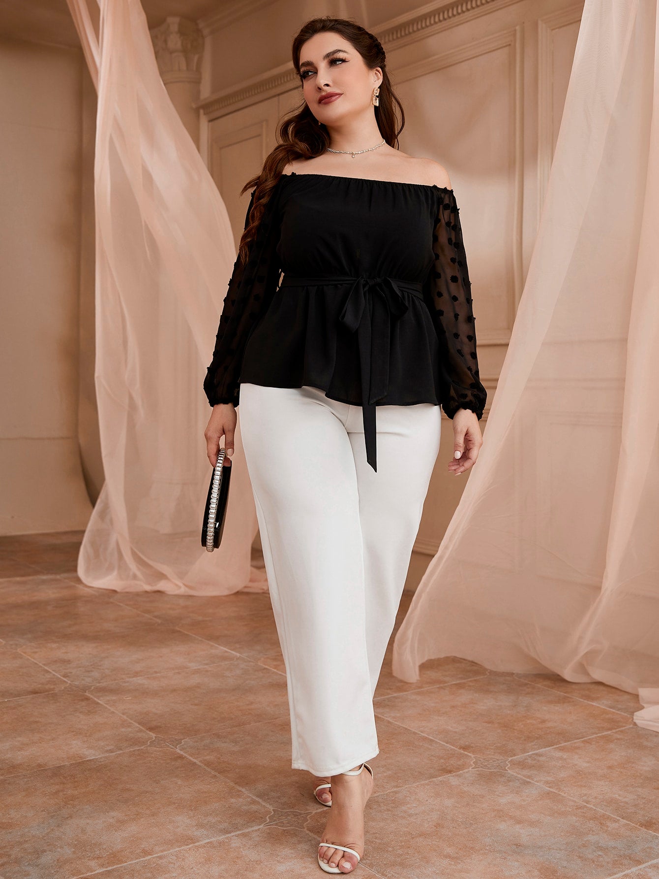 Plus Off The Shoulder Peplum Blouse