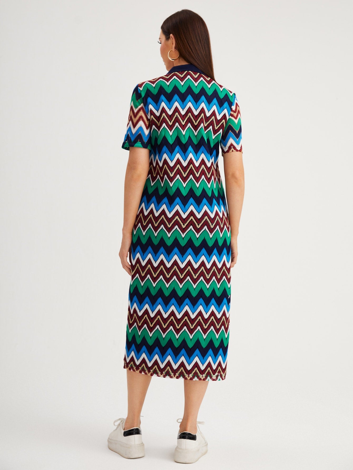 Polo Neck Chevron Print Dress