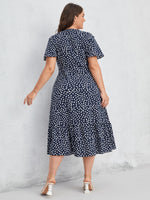 Plus Allover Print Flutter Sleeve Ruffle Hem Dress
