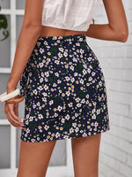 Floral Print Tie Side Wrap Skirt
