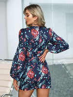 Floral Print Bishop Sleeve Bodycon Dress