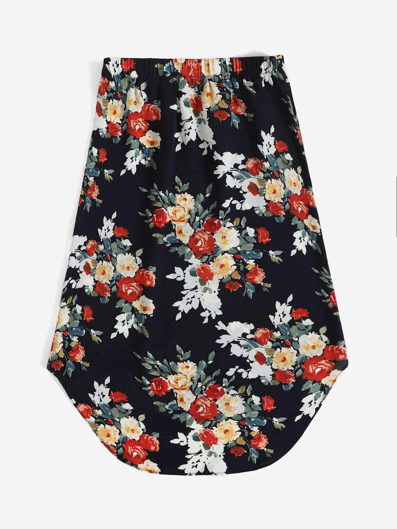 Floral Print High Low Hem Skirt