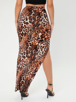 Leopard Drawstring Side Asymmetrical Hem Skirt