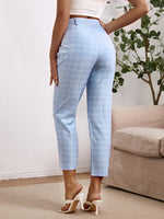 Plaid Print Slant Pocket Fold Pleated Pants