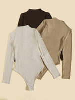 3pcs Solid Stand Neck Bodysuit