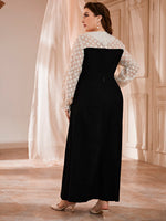 Plus Contrast Mesh Flounce Sleeve Bow Front Velvet Dress