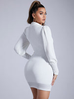 Solid Textured Lantern Sleeve Bodycon Dress