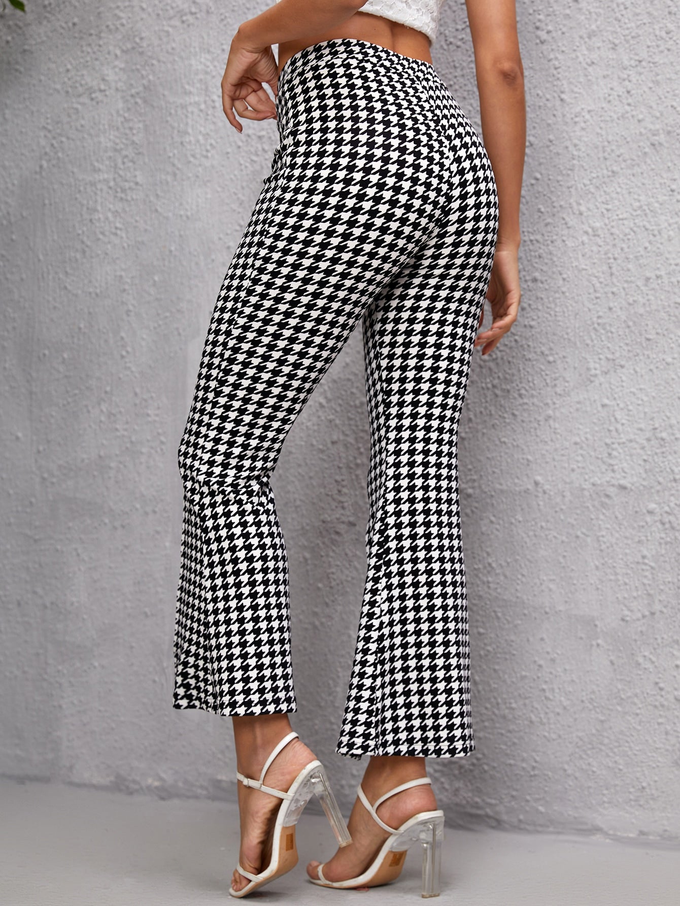 Houndstooth Split Hem Flare Leg Pants