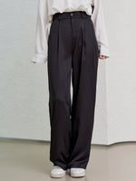 High Waist Fold Pleated Detail Straight Leg Pants