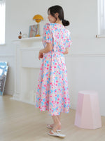 Floral & Bird Print Ruffle Trim Dress
