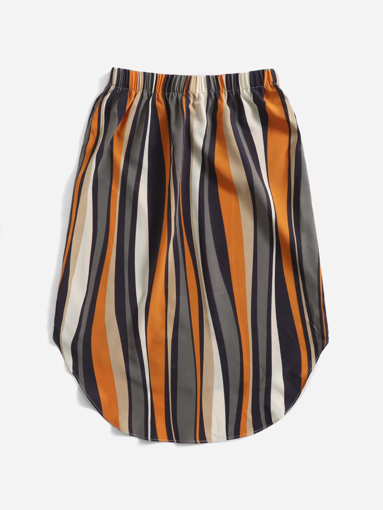 Block Striped Knot Front High Low Hem Skirt