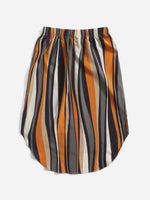Block Striped Knot Front High Low Hem Skirt