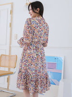 Floral Print Flounce Sleeve Ruffle Hem Dress