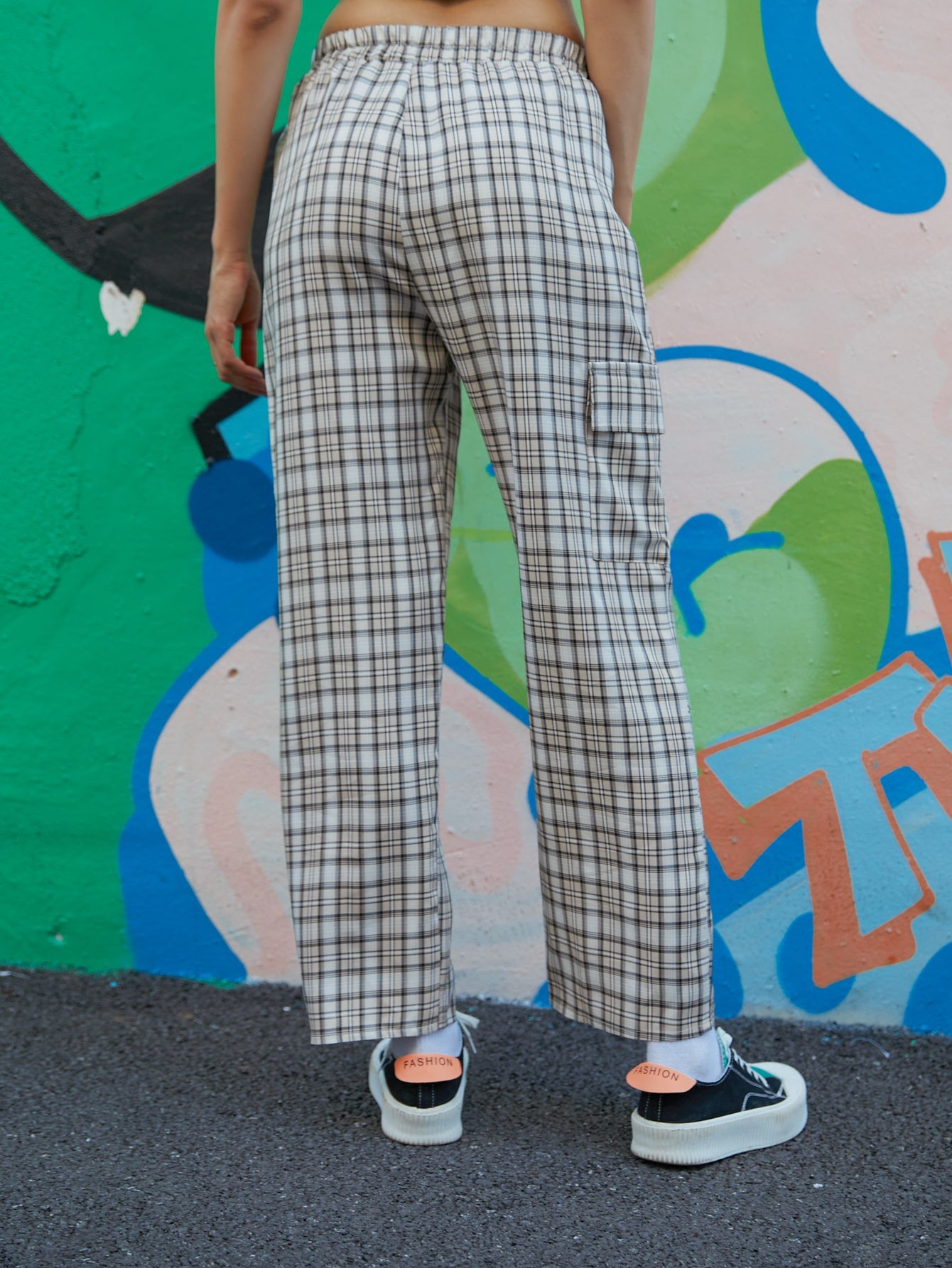 Plaid Elastic Waist Pants