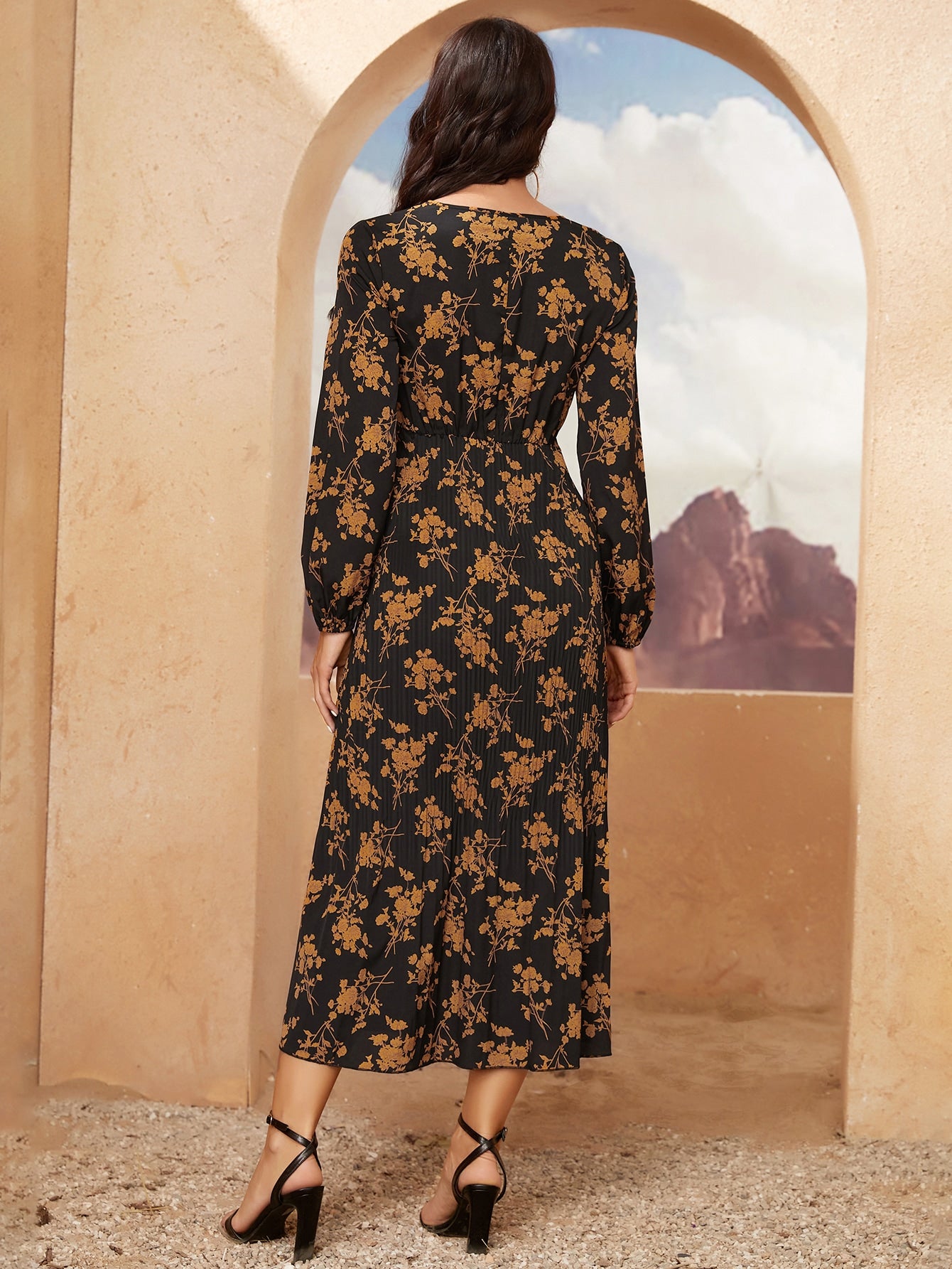 Floral Print Plisse Dress