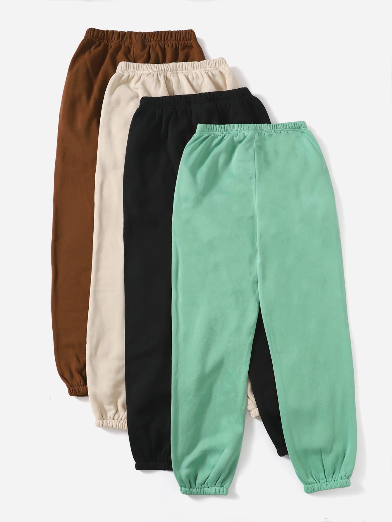 4pcs Solid Elastic Waist Sweatpants