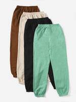 4pcs Solid Elastic Waist Sweatpants