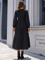 Bishop Sleeve Ruffle Hem V-neck Dress