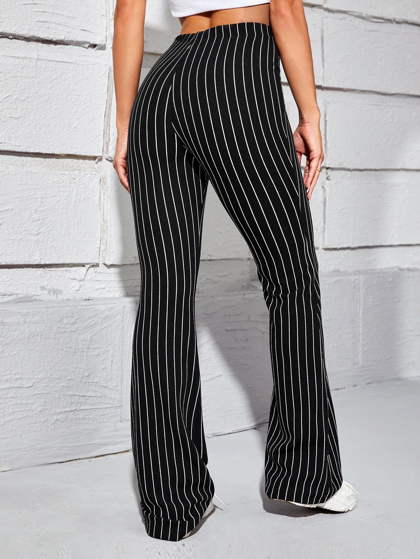 High Waist Pinstriped Boot-cut Leg Pants