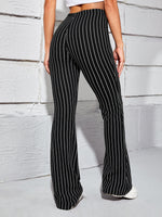 High Waist Pinstriped Boot-cut Leg Pants