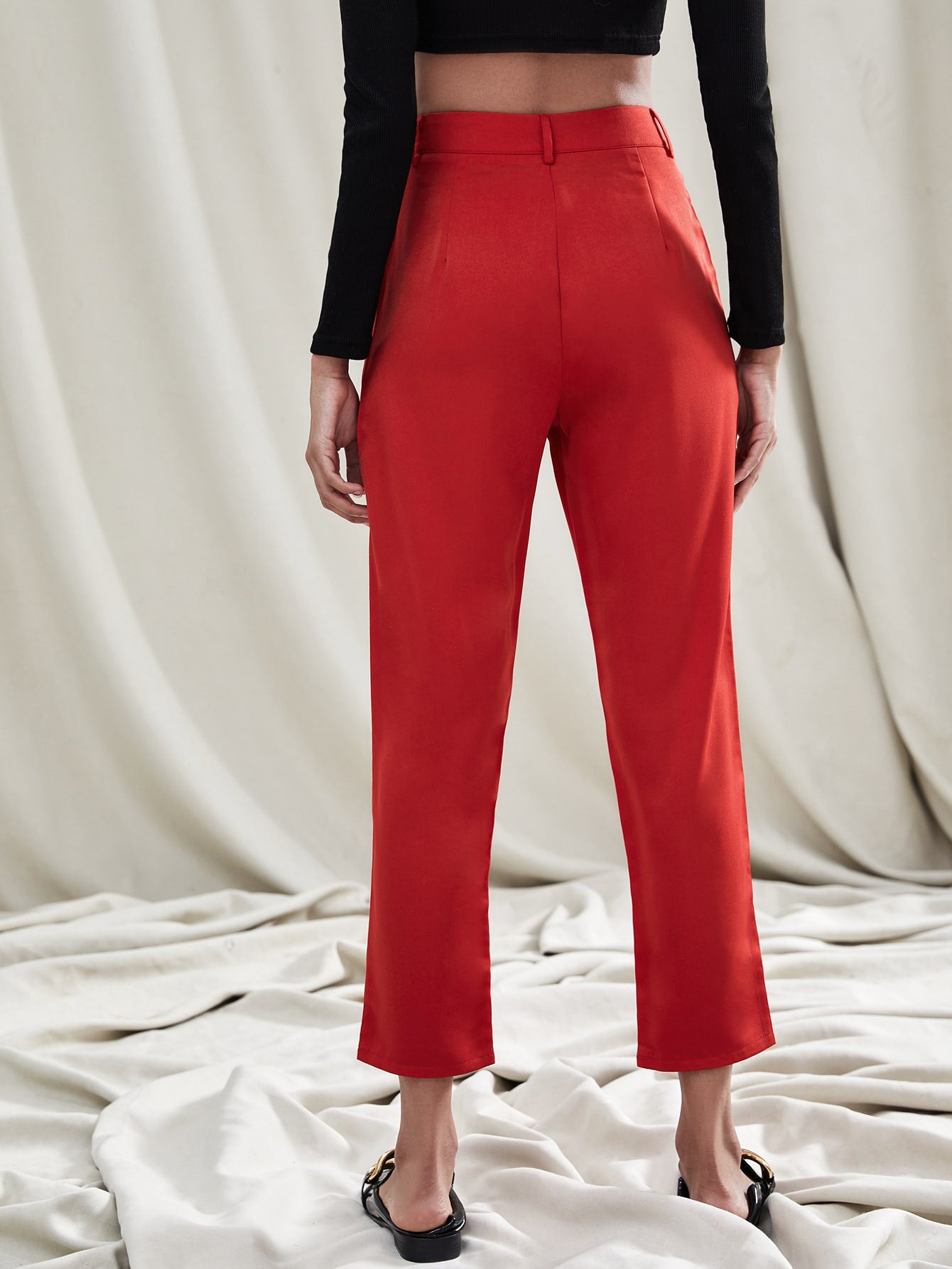 Solid Slant Pocket Tailored Pants