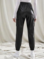 Knot Front Flap Pocket PU Leather Pants