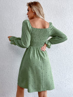 Polka Dot Shirred Flounce Sleeve Dress