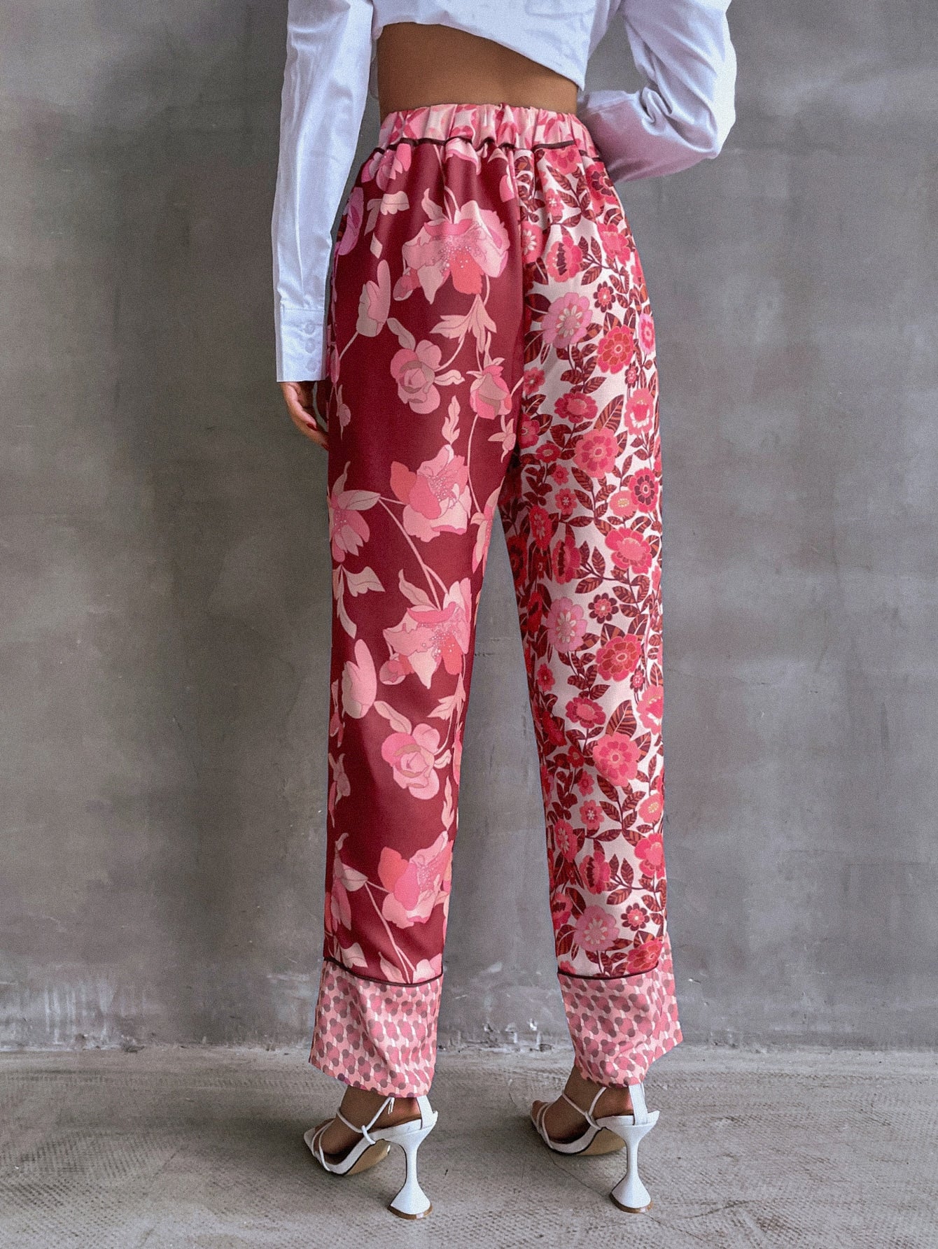 High Waist Geo & Floral Print Pants