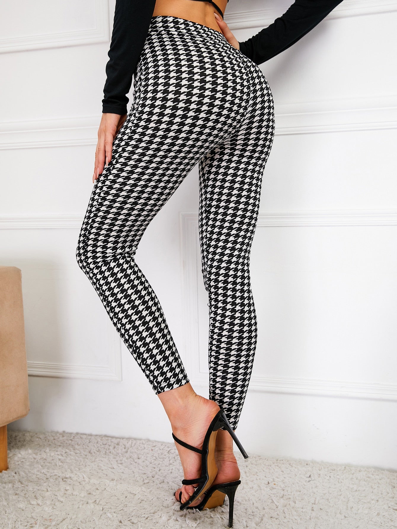 High Waist Houndstooth Skinny Pants