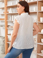 Plus Eyelet Embroidery Tie Neck Blouse